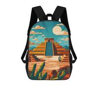 sinyumoney 3D Printed 17inch School Backpack Children's Backpack Aztec Pyramid Illustration Teotihuacan Book Bags High Capacity Travel School Bags for Kids/Students/Adults