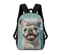 sinyumoney 3D Printed 17inch School Backpack Children's Backpack Bath Time Fun French Bulldog with Toilet Paper Book Bags High Capacity Travel School Bags for Kids/Students/Adults