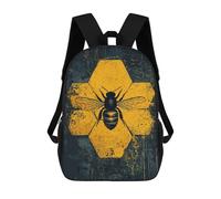 sinyumoney 3D Printed 17inch School Backpack Children's Backpack Bee And Honeycomb Book Bags High Capacity Travel School Bags for Kids/Students/Adults