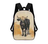 sinyumoney 3D Printed 17inch School Backpack Children's Backpack Black Bull Painting Book Bags High Capacity Travel School Bags for Kids/Students/Adults