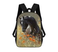sinyumoney 3D Printed 17inch School Backpack Children's Backpack Black Horse in Wildflowers Book Bags High Capacity Travel School Bags for Kids/Students/Adults