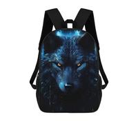 sinyumoney 3D Printed 17inch School Backpack Children's Backpack Black Wolf Book Bags High Capacity Travel School Bags for Kids/Students/Adults