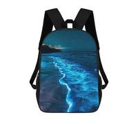 sinyumoney 3D Printed 17inch School Backpack Children's Backpack Blue Glowing Beach at Night Book Bags High Capacity Travel School Bags for Kids/Students/Adults