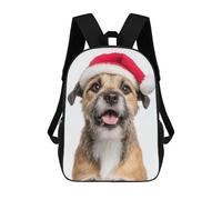 sinyumoney 3D Printed 17inch School Backpack Children's Backpack Border Terrier Dog with Santa Hat Book Bags High Capacity Travel School Bags for Kids/Students/Adults