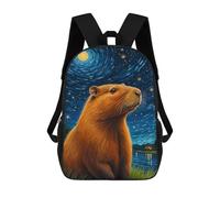 sinyumoney 3D Printed 17inch School Backpack Children's Backpack Capybara Starry Night Book Bags High Capacity Travel School Bags for Kids/Students/Adults