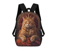 sinyumoney 3D Printed 17inch School Backpack Children's Backpack Cat Queen Crown Throne Book Bags High Capacity Travel School Bags for Kids/Students/Adults