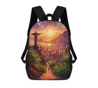 sinyumoney 3D Printed 17inch School Backpack Children's Backpack Christ The Redeemer Sunset-1 Book Bags High Capacity Travel School Bags for Kids/Students/Adults