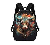 sinyumoney 3D Printed 17inch School Backpack Children's Backpack Colorful Bull Illustration Art Print Book Bags High Capacity Travel School Bags for Kids/Students/Adults