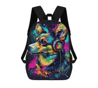 sinyumoney 3D Printed 17inch School Backpack Children's Backpack Colorful Dog DJ Headphones Art Print Book Bags High Capacity Travel School Bags for Kids/Students/Adults