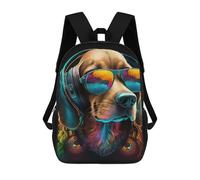 sinyumoney 3D Printed 17inch School Backpack Children's Backpack Colorful Dog DJ Headphones Book Bags High Capacity Travel School Bags for Kids/Students/Adults