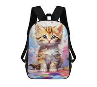 sinyumoney 3D Printed 17inch School Backpack Children's Backpack Colorful Kitten Painting Book Bags High Capacity Travel School Bags for Kids/Students/Adults