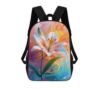 sinyumoney 3D Printed 17inch School Backpack Children's Backpack Colorful Lily Flower Art Print-2 Book Bags High Capacity Travel School Bags for Kids/Students/Adults