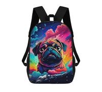 sinyumoney 3D Printed 17inch School Backpack Children's Backpack Colorful Pug Galaxy Art Print Book Bags High Capacity Travel School Bags for Kids/Students/Adults