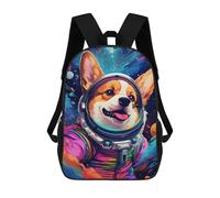 sinyumoney 3D Printed 17inch School Backpack Children's Backpack Corgi Astronaut in Space -18 Book Bags High Capacity Travel School Bags for Kids/Students/Adults
