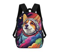 sinyumoney 3D Printed 17inch School Backpack Children's Backpack Corgi Astronaut in Space -26 Book Bags High Capacity Travel School Bags for Kids/Students/Adults