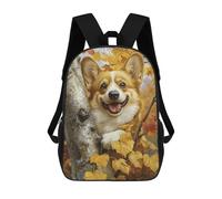 sinyumoney 3D Printed 17inch School Backpack Children's Backpack Corgi in Autumn Leaves Book Bags High Capacity Travel School Bags for Kids/Students/Adults