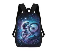 sinyumoney 3D Printed 17inch School Backpack Children's Backpack Cosmic Mountain Bike Ride-1 Book Bags High Capacity Travel School Bags for Kids/Students/Adults