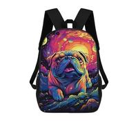 sinyumoney 3D Printed 17inch School Backpack Children's Backpack Cosmic Pug Adventure Book Bags High Capacity Travel School Bags for Kids/Students/Adults