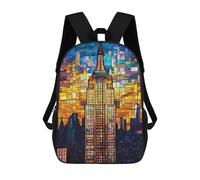 sinyumoney 3D Printed 17inch School Backpack Children's Backpack Empire State Building Stained Glass-1 Book Bags High Capacity Travel School Bags for Kids/Students/Adults