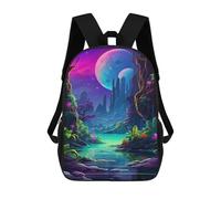 sinyumoney 3D Printed 17inch School Backpack Children's Backpack Fantasy Moonlit Jungle Scene Book Bags High Capacity Travel School Bags for Kids/Students/Adults