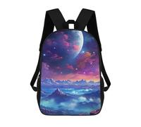 sinyumoney 3D Printed 17inch School Backpack Children's Backpack Fantasy Mountain Landscape with Celestial Body Book Bags High Capacity Travel School Bags for Kids/Students/Adults