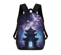 sinyumoney 3D Printed 17inch School Backpack Children's Backpack Fantasy Pagoda Night Sky Book Bags High Capacity Travel School Bags for Kids/Students/Adults