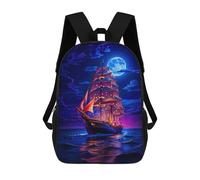 sinyumoney 3D Printed 17inch School Backpack Children's Backpack Fantasy Pirate Ship Book Bags High Capacity Travel School Bags for Kids/Students/Adults