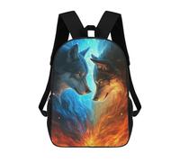 sinyumoney 3D Printed 17inch School Backpack Children's Backpack Fire & Ice Wolves Art Print Book Bags High Capacity Travel School Bags for Kids/Students/Adults