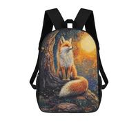 sinyumoney 3D Printed 17inch School Backpack Children's Backpack Fox Under Full Moon Book Bags High Capacity Travel School Bags for Kids/Students/Adults
