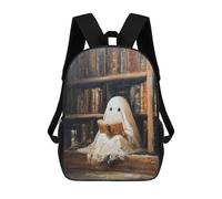 sinyumoney 3D Printed 17inch School Backpack Children's Backpack Ghost Reading Book in Library-1 Book Bags High Capacity Travel School Bags for Kids/Students/Adults
