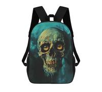 sinyumoney 3D Printed 17inch School Backpack Children's Backpack Glowing Eyes Skull Art Print Book Bags High Capacity Travel School Bags for Kids/Students/Adults