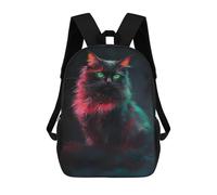 sinyumoney 3D Printed 17inch School Backpack Children's Backpack Glowing Neon Cat Art Print-9 Book Bags High Capacity Travel School Bags for Kids/Students/Adults