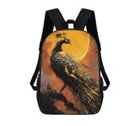 sinyumoney 3D Printed 17inch School Backpack Children's Backpack Golden Peacock Art Print-1 Book Bags High Capacity Travel School Bags for Kids/Students/Adults
