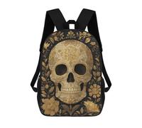sinyumoney 3D Printed 17inch School Backpack Children's Backpack Golden Skull Artwork Book Bags High Capacity Travel School Bags for Kids/Students/Adults