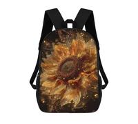 sinyumoney 3D Printed 17inch School Backpack Children's Backpack Golden Sunflower Sparkle Book Bags High Capacity Travel School Bags for Kids/Students/Adults