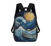 sinyumoney 3D Printed 17inch School Backpack Children's Backpack Golden Wave with Mountain And Moon Book Bags High Capacity Travel School Bags for Kids/Students/Adults