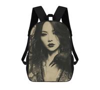 sinyumoney 3D Printed 17inch School Backpack Children's Backpack Goth Japanese Woman with Raven Book Bags High Capacity Travel School Bags for Kids/Students/Adults
