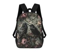 sinyumoney 3D Printed 17inch School Backpack Children's Backpack Gothic Raven Floral Art Print Book Bags High Capacity Travel School Bags for Kids/Students/Adults