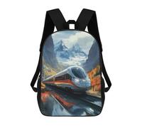 sinyumoney 3D Printed 17inch School Backpack Children's Backpack High-Speed Train Through Mountains Book Bags High Capacity Travel School Bags for Kids/Students/Adults
