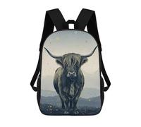 sinyumoney 3D Printed 17inch School Backpack Children's Backpack Highland Cow Watercolor with Gold Accents Book Bags High Capacity Travel School Bags for Kids/Students/Adults