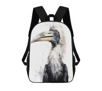 sinyumoney 3D Printed 17inch School Backpack Children's Backpack Hornbill Beauty Black Ink Book Bags High Capacity Travel School Bags for Kids/Students/Adults
