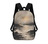 sinyumoney 3D Printed 17inch School Backpack Children's Backpack Kintsugi Coastal Landscape in Gold Book Bags High Capacity Travel School Bags for Kids/Students/Adults