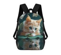 sinyumoney 3D Printed 17inch School Backpack Children's Backpack Kitten And Frog on Lily Pad Cornish Rex Cat Book Bags High Capacity Travel School Bags for Kids/Students/Adults