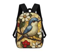 sinyumoney 3D Printed 17inch School Backpack Children's Backpack Mosaic Bird on Branch Book Bags High Capacity Travel School Bags for Kids/Students/Adults