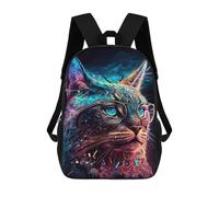 sinyumoney 3D Printed 17inch School Backpack Children's Backpack Neon Cat Glasses Art Print -1 Book Bags High Capacity Travel School Bags for Kids/Students/Adults