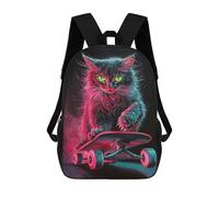 sinyumoney 3D Printed 17inch School Backpack Children's Backpack Neon Skateboarding Cat Art Print-4 Book Bags High Capacity Travel School Bags for Kids/Students/Adults