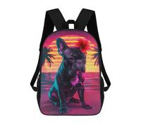 sinyumoney 3D Printed 17inch School Backpack Children's Backpack Neon Sunset Bulldog Book Bags High Capacity Travel School Bags for Kids/Students/Adults