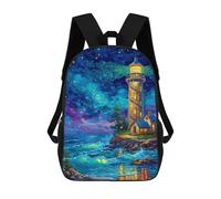 sinyumoney 3D Printed 17inch School Backpack Children's Backpack Night Lighthouse Coastal Scene Book Bags High Capacity Travel School Bags for Kids/Students/Adults