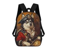 sinyumoney 3D Printed 17inch School Backpack Children's Backpack Pirate Dog with Treasure Chest-3 Book Bags High Capacity Travel School Bags for Kids/Students/Adults