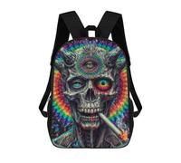 sinyumoney 3D Printed 17inch School Backpack Children's Backpack Psychedelic Demon Skull Art Print Book Bags High Capacity Travel School Bags for Kids/Students/Adults